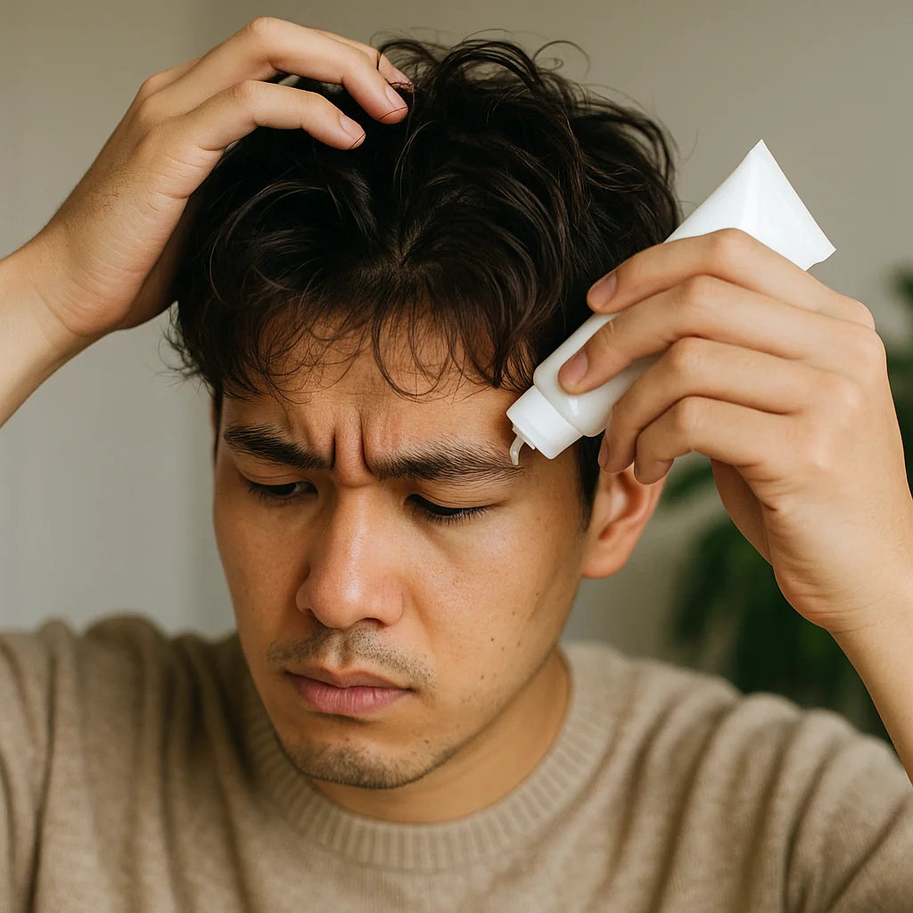 スタイリング剤を中間〜毛先につける例